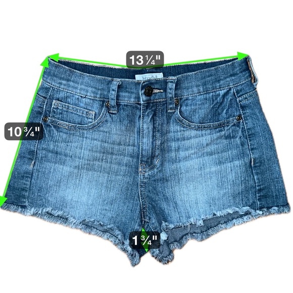 MUDD High-Waisted Frayed Hem Denim Shorts Sz 5 Distressed - Picture 11 of 11